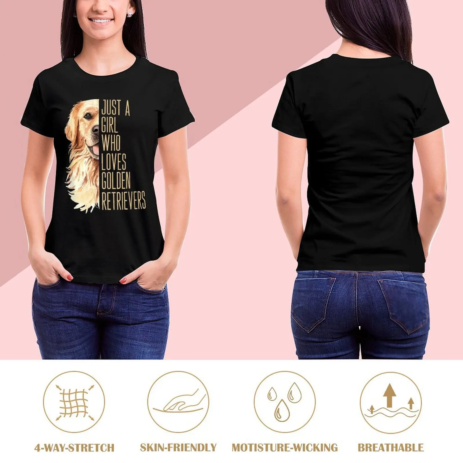 Cute Golden Retriever - Just a girl who loves goldens T Shirt Graphic Shirt Casual Short Sleeved Female Tee T-Shirt Size S-4XL