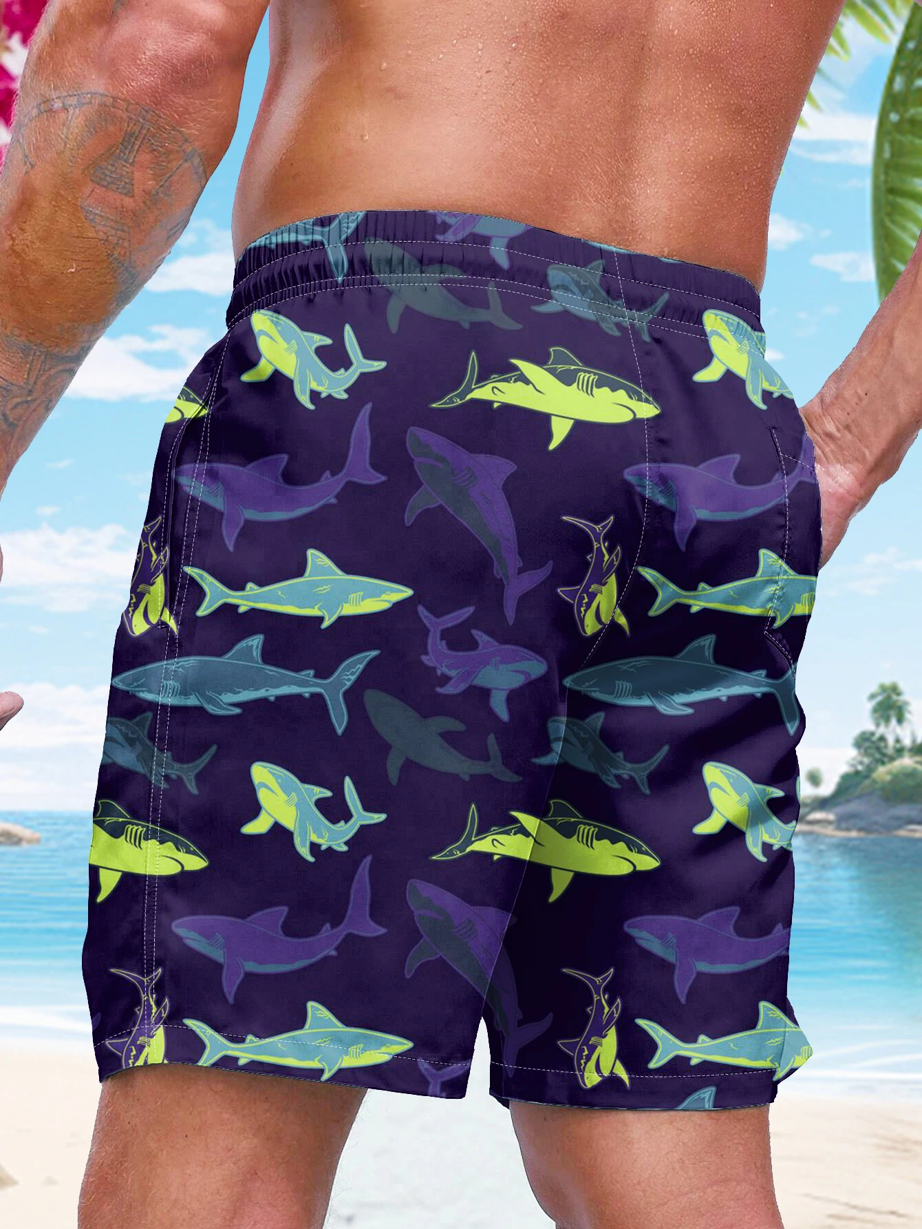 3D-Printing Mens Swim Trunks, Quick Dry Mens Swimwear, Swimsuit For Mens with Pockets, Suit For  Swim, Board, Surf, Paddle, Fish