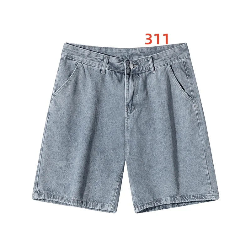 Pantaloncini di jeans estivi retrò minimalisti pantaloncini di jeans larghi casual neri retrò da uomo pantaloni a cinque quarti in denim con abbottonatura di bottoni di base