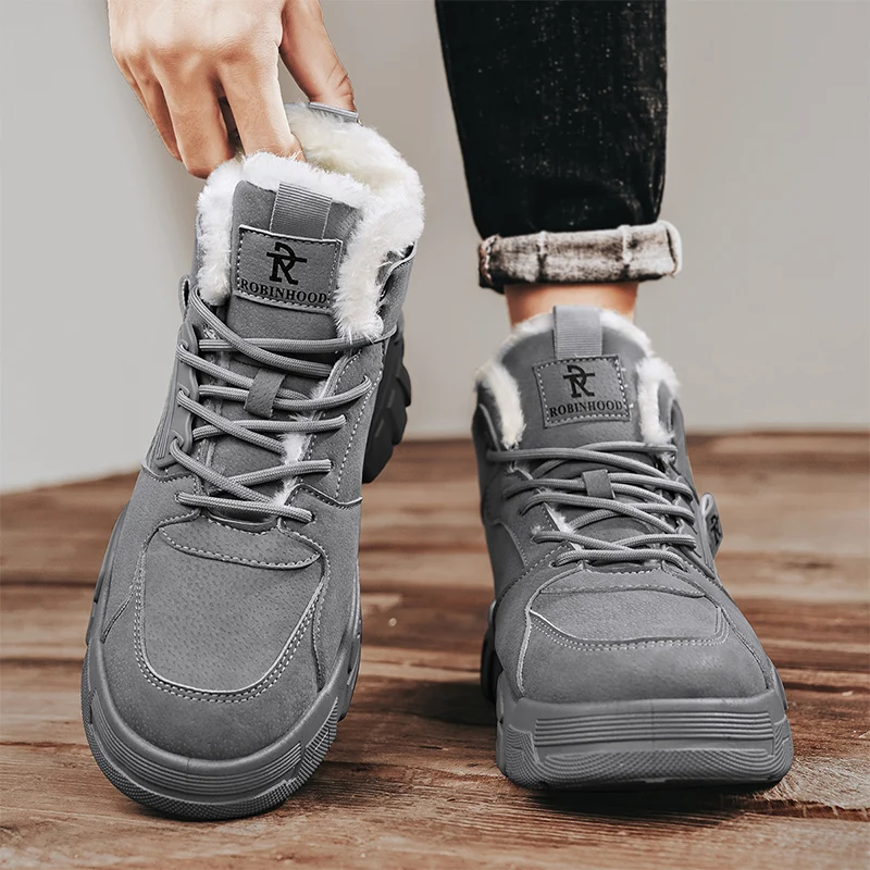 メンズワークブーツ冬の新しい暖かい豪華な滑り止めソフトソールカジュアルブーツファッションユースジョーカーハイトップ快適アウトドアスポーツブーツ
