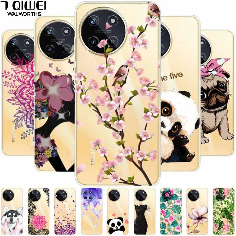 For Realme 11 4G Case 6.4'' Clear Soft TPU Cute Cat Transparent Phone Cover For Realme 11 4G Global Silicone Bumper Realme11 4G