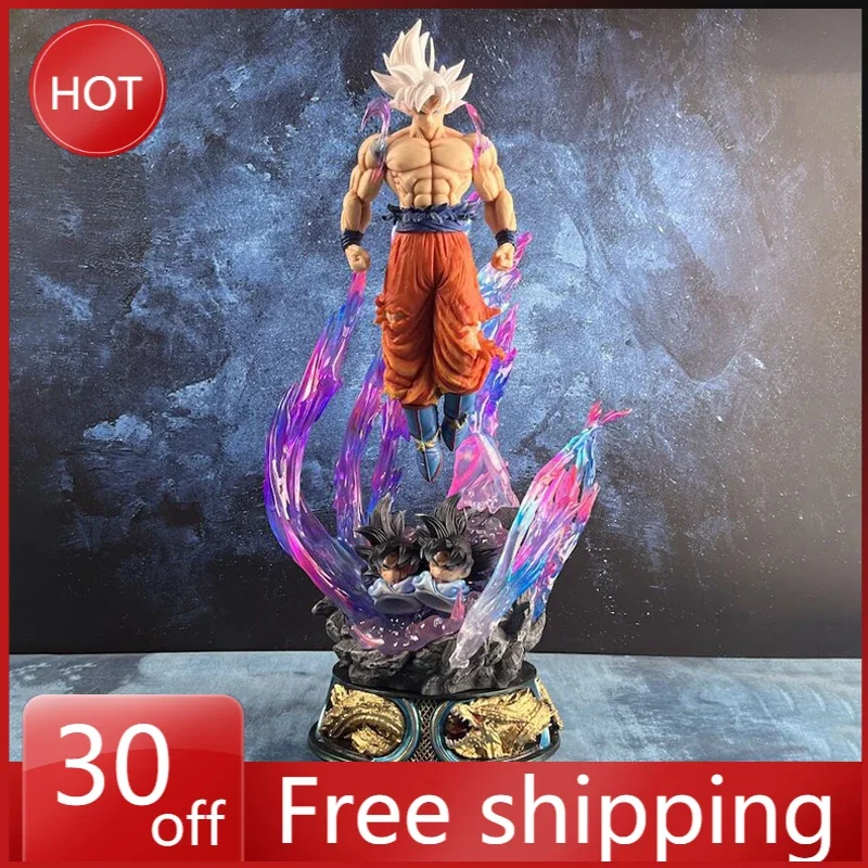 53cm Dragon Ball Anime Figure Ultra Instinct Son Goku Can Emit Light Kakarotto Three Heads PVC Action Figure Model Doll Gift Toy