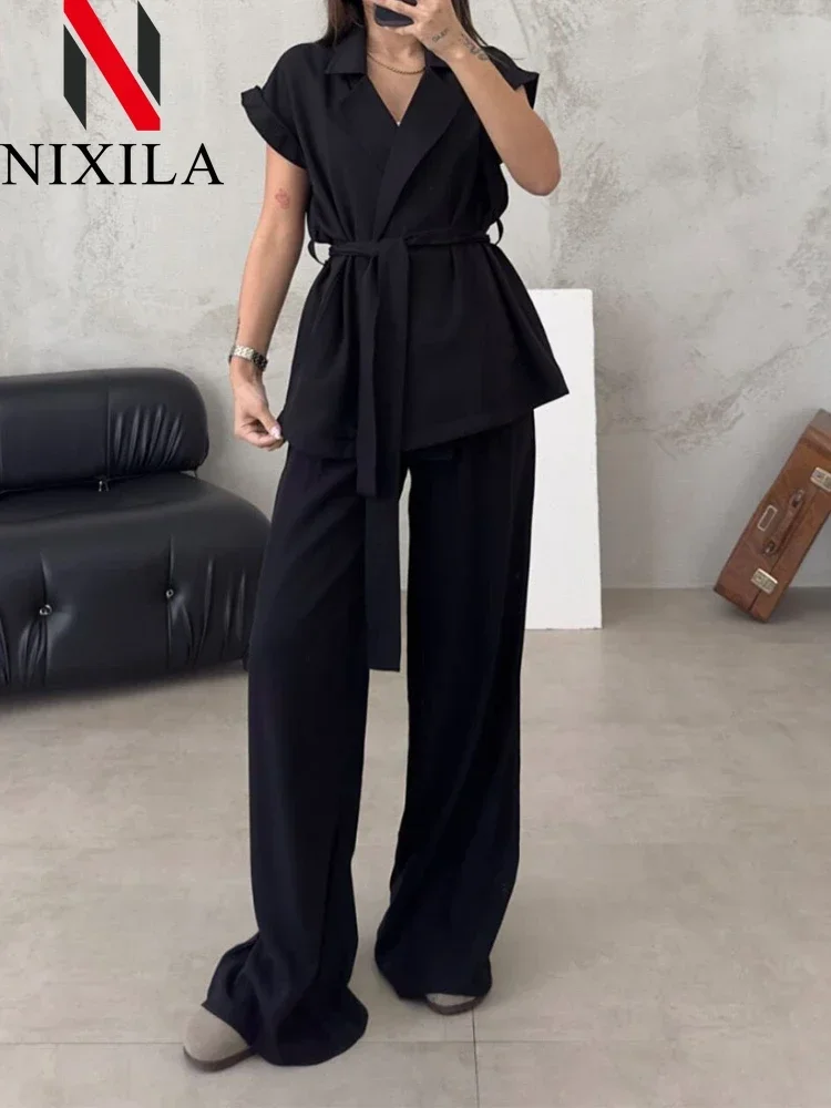 New Spring Summer Sleeveless Cardigan Long Pants Sets Fashion Casual Elegant Office 2 Piece Sets Womens Outfits Female Clothes