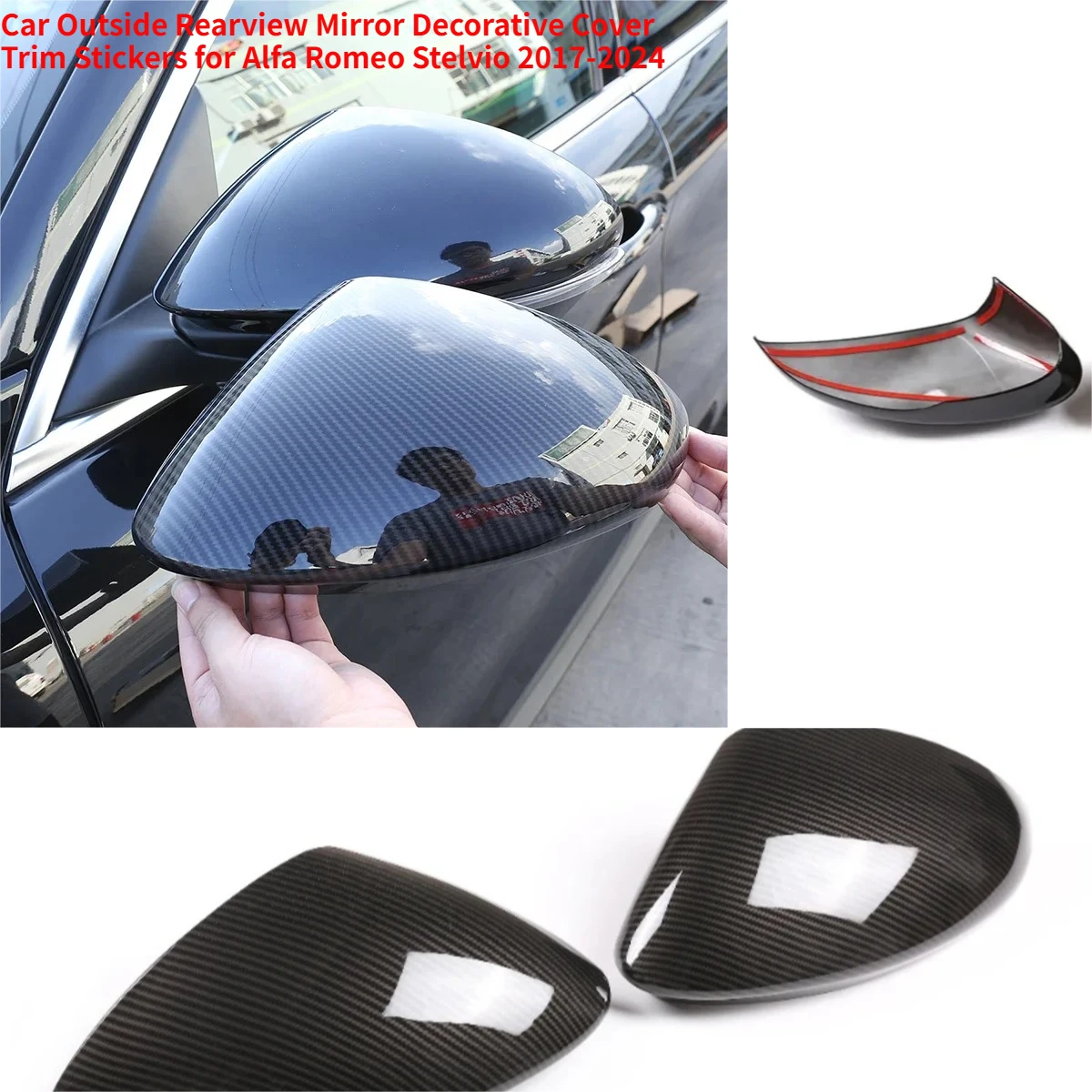 

Автомобильное наружное зеркало заднего вида, декоративная накладка, наклейки для Alfa Romeo Stelvio 2017-2024, ABS, углеродное волокно, автомобильные аксессуары