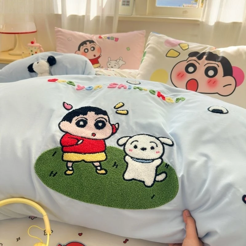 New Crayon Shin-chan high-value creative warm and comfortable four-piece cartoon cute student quilt cover sheet three-piece set view 4