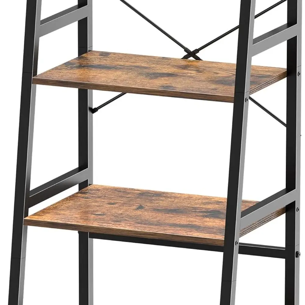 

4-Tier Industrial Metal Bookshelf with Ladder Design, Rustic Brown & Black, for Home & Office