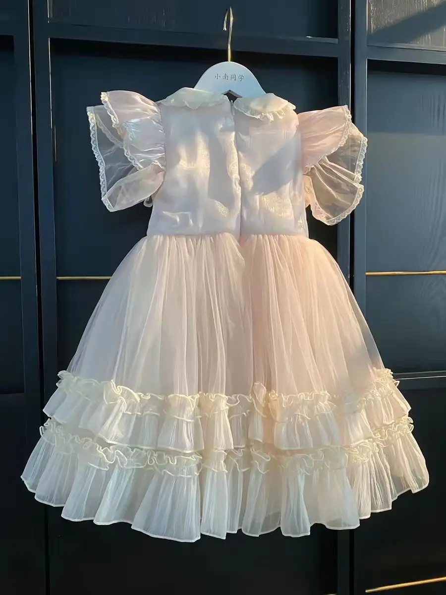 3 stücke Spanisch Kinder Prinzessin Kleid Eid Kleid Lolita Geburtstag Kleid Vitange Mädchen Maid Kleid 0-6years Blume Mädchen Kleider – Detail 3