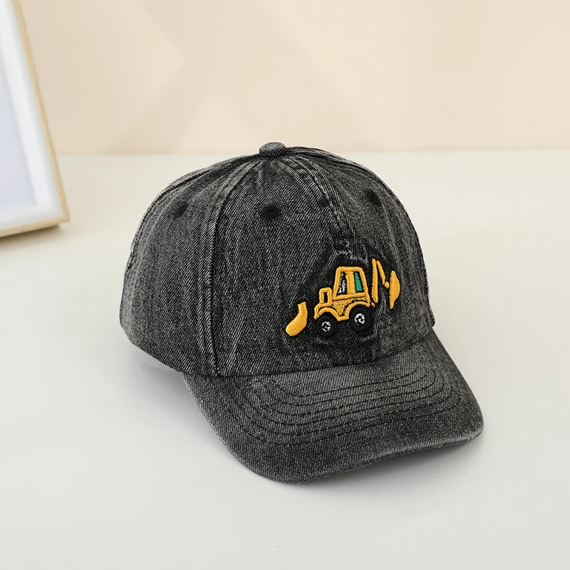 Cowboy Washed Retro Children's Duck Tongue Hat Boys Kids Cartoon Excavator Embroidered Baby Boys Baseball Cap Denim Hats view 3
