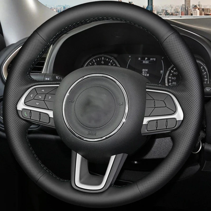 DIY Black Artificial Leather Car Anti-Skid And Wear-Resistant Steering Wheel Cover For Jeep Renegade 2016 2017 Compass 2017