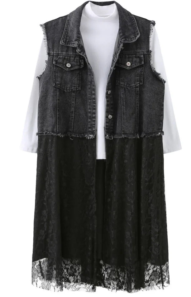 Ladies Jacket Spring and Summer All-Match Denim Vest Lace Hem Stitching Jean Vest Coat 2021 New Women Clothes