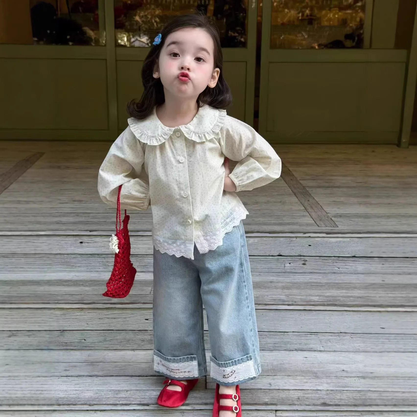 Girls' Shirt 2026 Spring New Korean Version Foreign Style Children's Floral Doll Collar Lace Shirt Baby Clothes