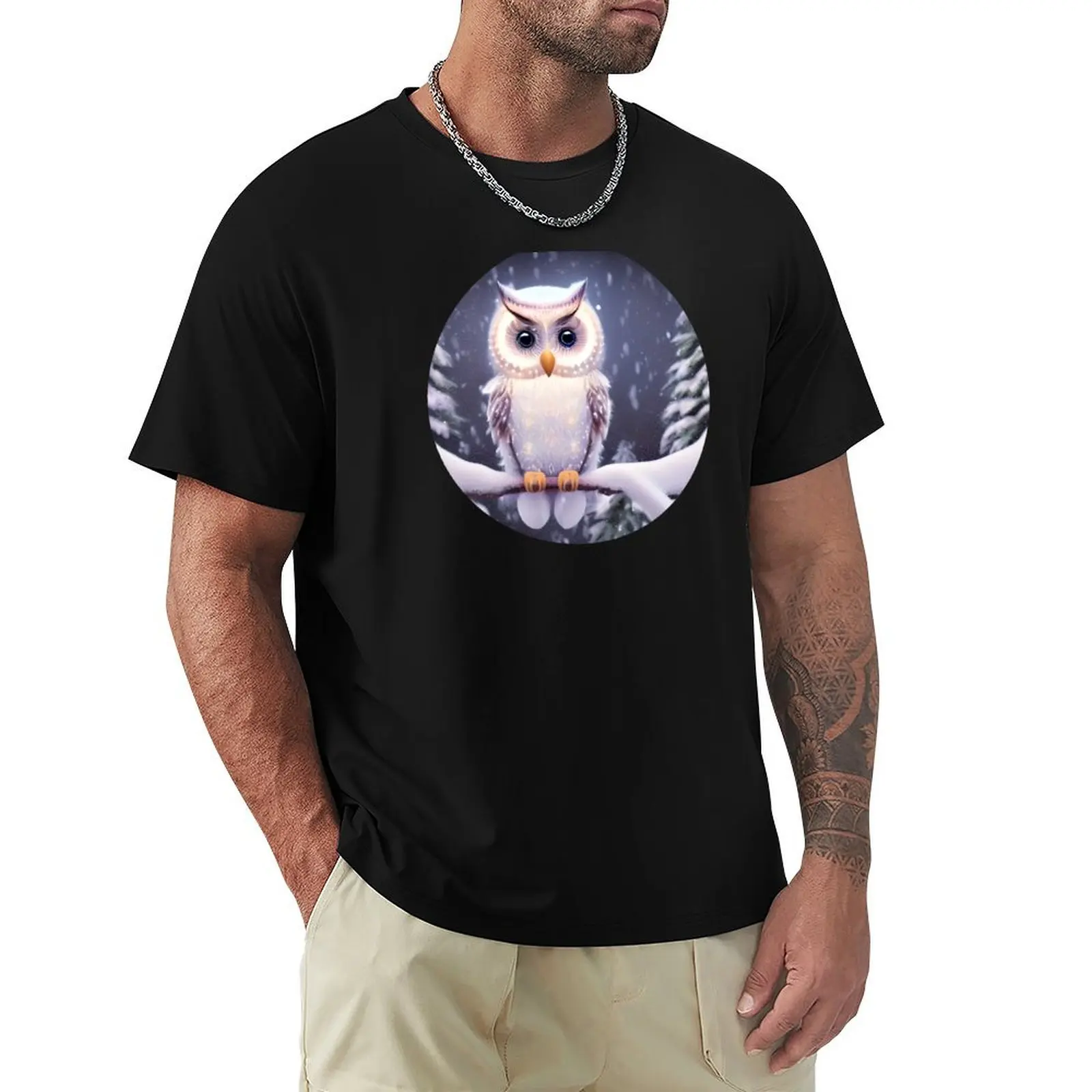 

Winter nights with snowy owl T-shirt Short sleeve tee cute clothes funny t shirts for men