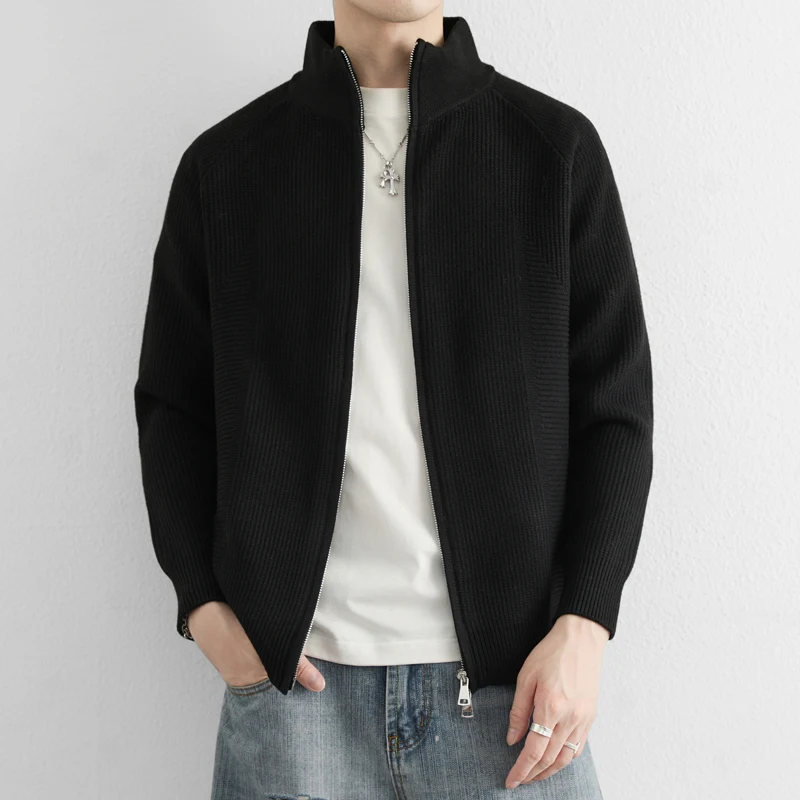 

Мужской вязаный кардиган на молнии, повседневный, универсальный, с эффектом премиум-класса, с длинными рукавами, свитер-куртка, весенне-осенний стиль