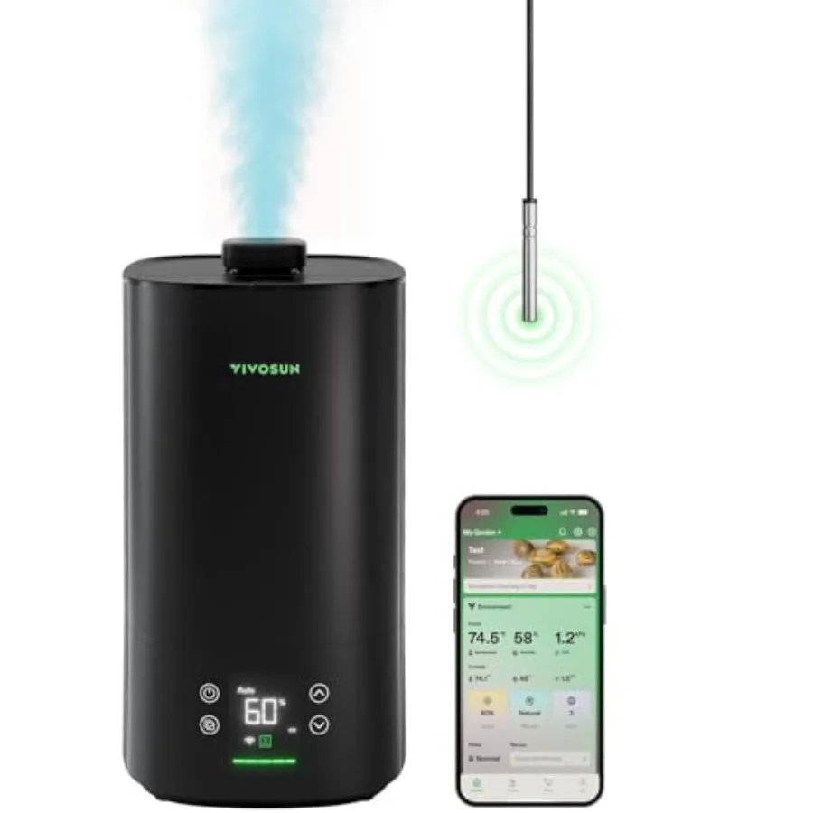 

AeroStream H0 Inteigent Wi-Fi Humidifier 1.32 Ga/ Humidifier with Temp and Humidity Probe Smart Remote Control Designed for Gro