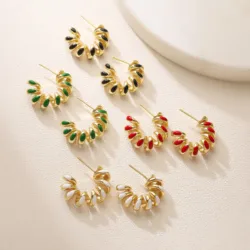 HECHENG,Vintage Spring Shape Earrings For Women Enamel  Gold Color Brass Earrings Fashion Party Jewelry Gift Wholesale