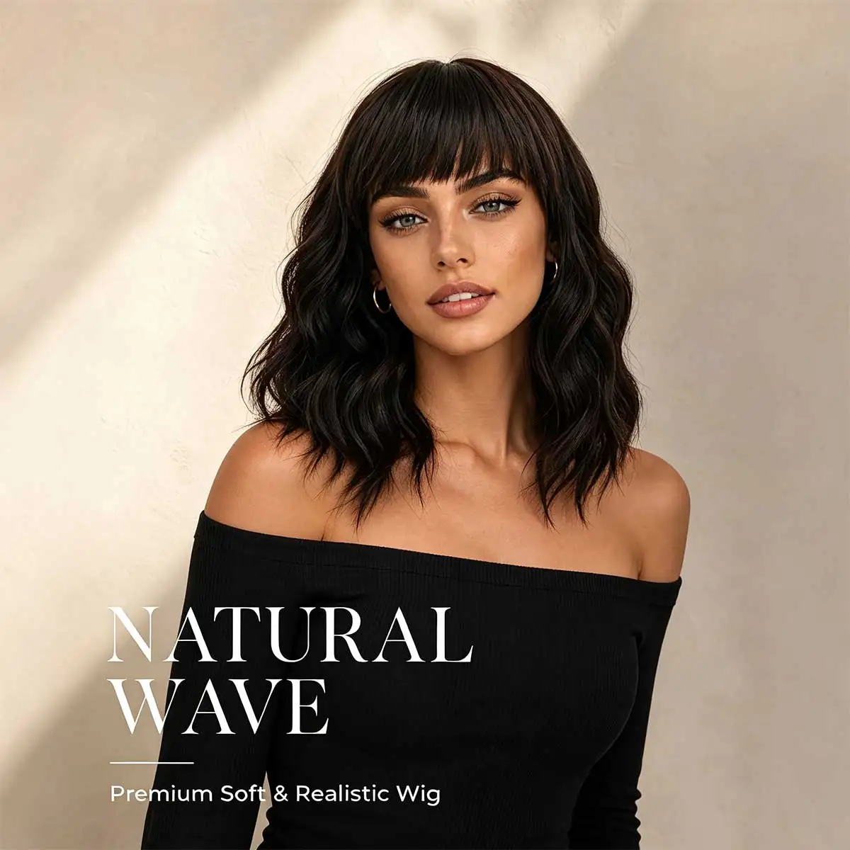 Dark Brown Wavy Bob Wig with Bangs, Heat‑Resistant Synthetic Glueless Wig Natural Looking Daily Fashion Wig