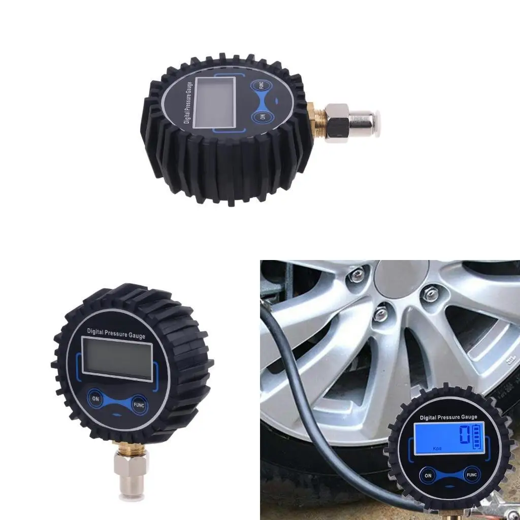 

L43A 200PSI /BAR/KPA/kg/cm2 Digital Pressure Gauge with Straight Plug fitting 6mm Outside Diameter Hose Tube Connector