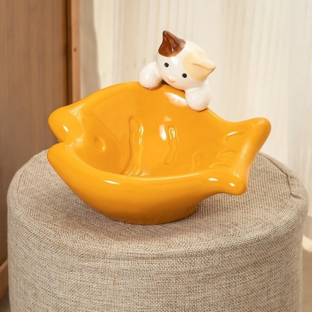 وعاء قطة من السيراميك الكرتوني، وعاء سيراميك مائل من عيار كبير، تصميم مائل، قاعدة مضادة للطرف، وعاء حماية عنق الرحم