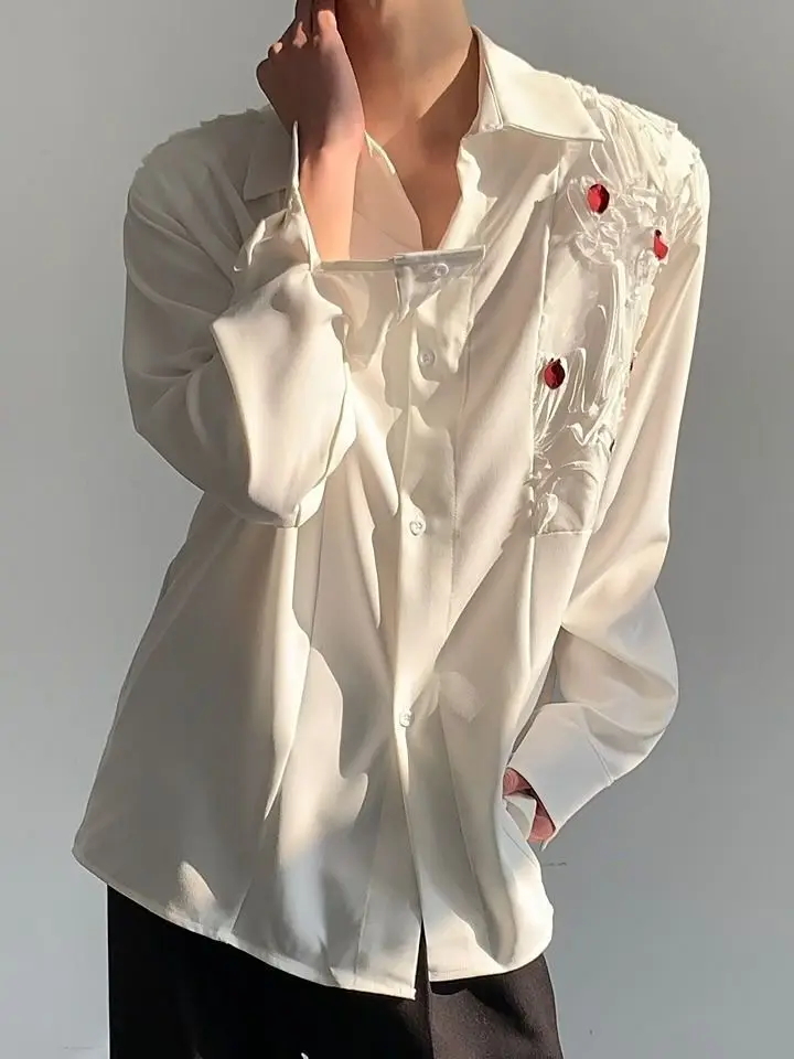 Retro Rose Flower Print Long Sleeve Men's Casual Shirt Vintage Design Trendy Brand Loose Fit Autumn Wear Chinese Manufacturer