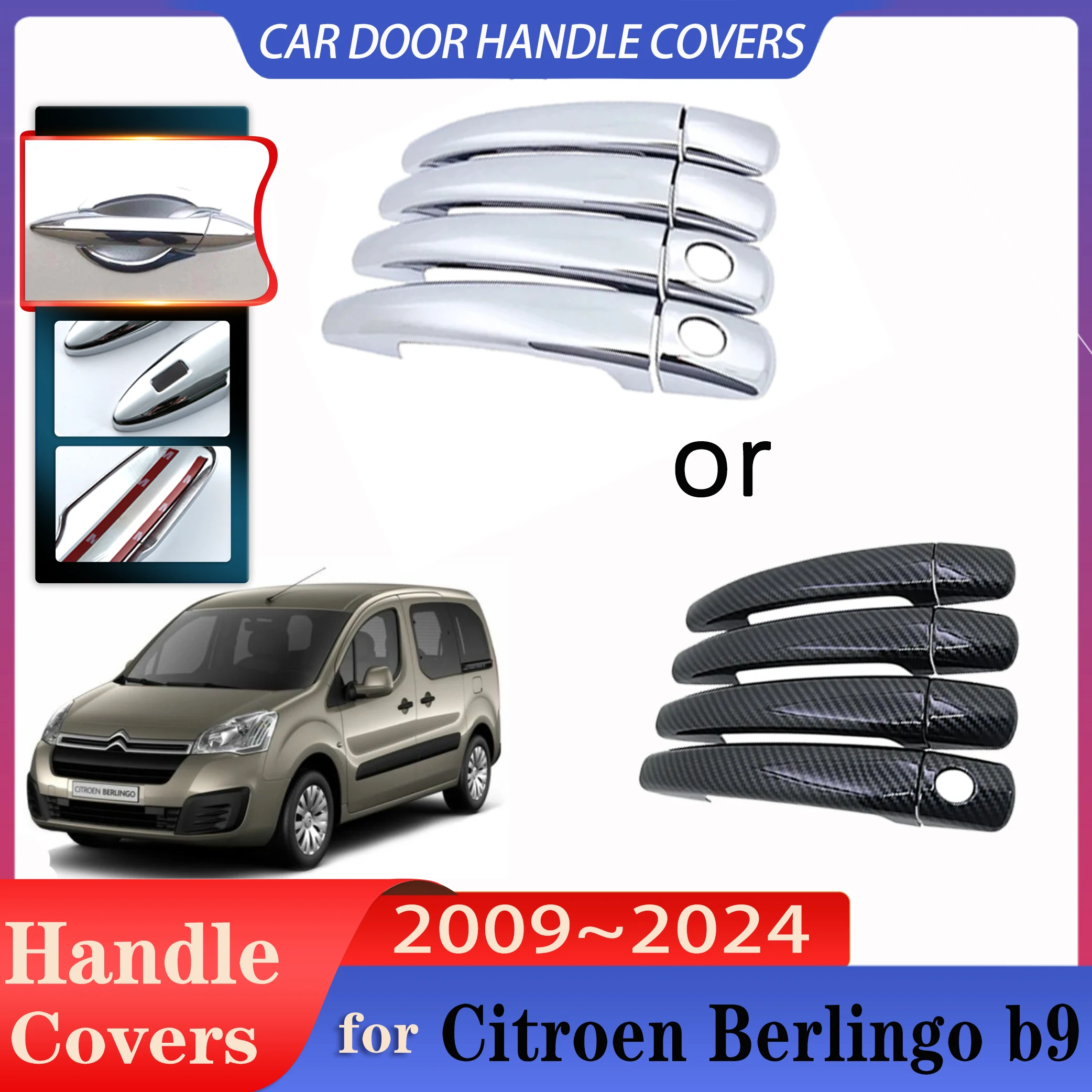 

Car Chrome Door Handle Cover for Citroen Berlingo Opel Combo Cargo 2009~2024 Car Imitation Carbon Fiber Sticker Style Appearance