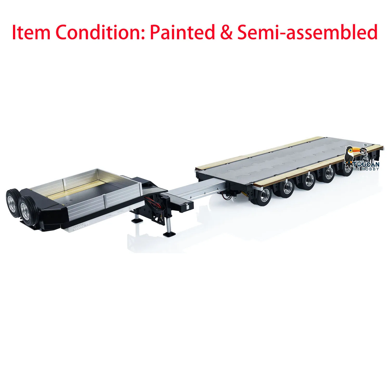 Metal Trailer Semi-assembled Extendible Lowboy Trailers 1/14 RC 9 Axles for Remote Control Tractor Truck Car Models Lights