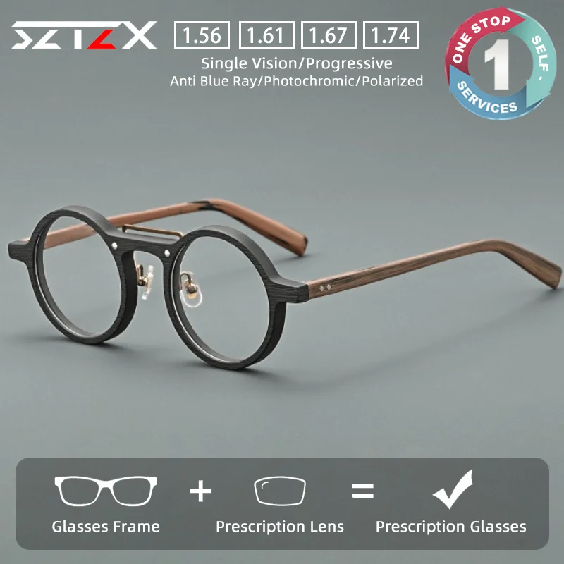 SZTZX Durable Versatile Fashion Prescription Glasses Anti Blue Light Acetate Round Myopia Eyewear Progressive Reading Glasses