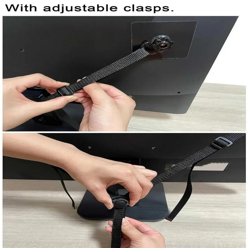 A42T-Adjustable TV Safety Straps, No-Drill Anti-Tip Furniture Anchors For Baby Proofing, Flat Screens Fix To Wall Easy To Use 3P