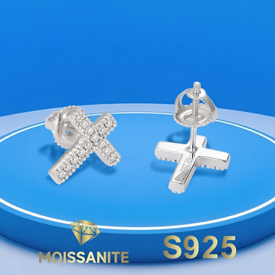 

Серьги-крестики, серьги-гвоздики с муассанитом для женщин, серебряные серьги S925 с сертификатом Gra, модные украшения