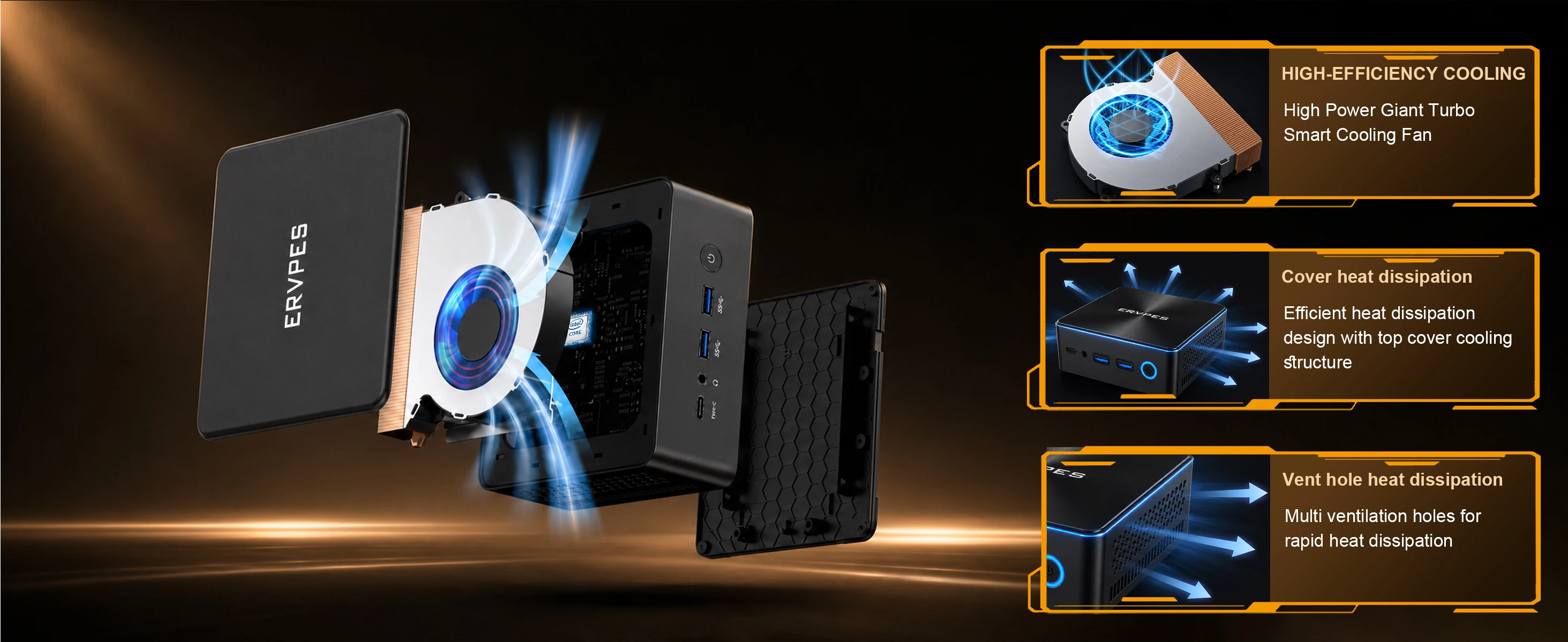 ERVPES E1Power Mini AI PC Intel Core Ultra 5 115U 8 Cores 10 Threads 16GB LPDDR5 512GB SSD WiFi Bluetooth USB HDMI Type-C Windows 11 Wifi 6 BT5.0