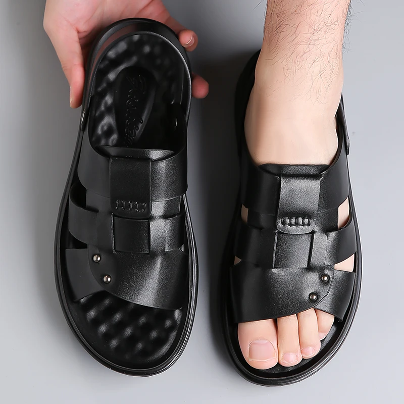 Sandalias de suela blanda para hombre, minimalistas y a la moda, cómodas, transpirables, resistentes al desgaste, con tacón grueso, informales, para la playa-t83