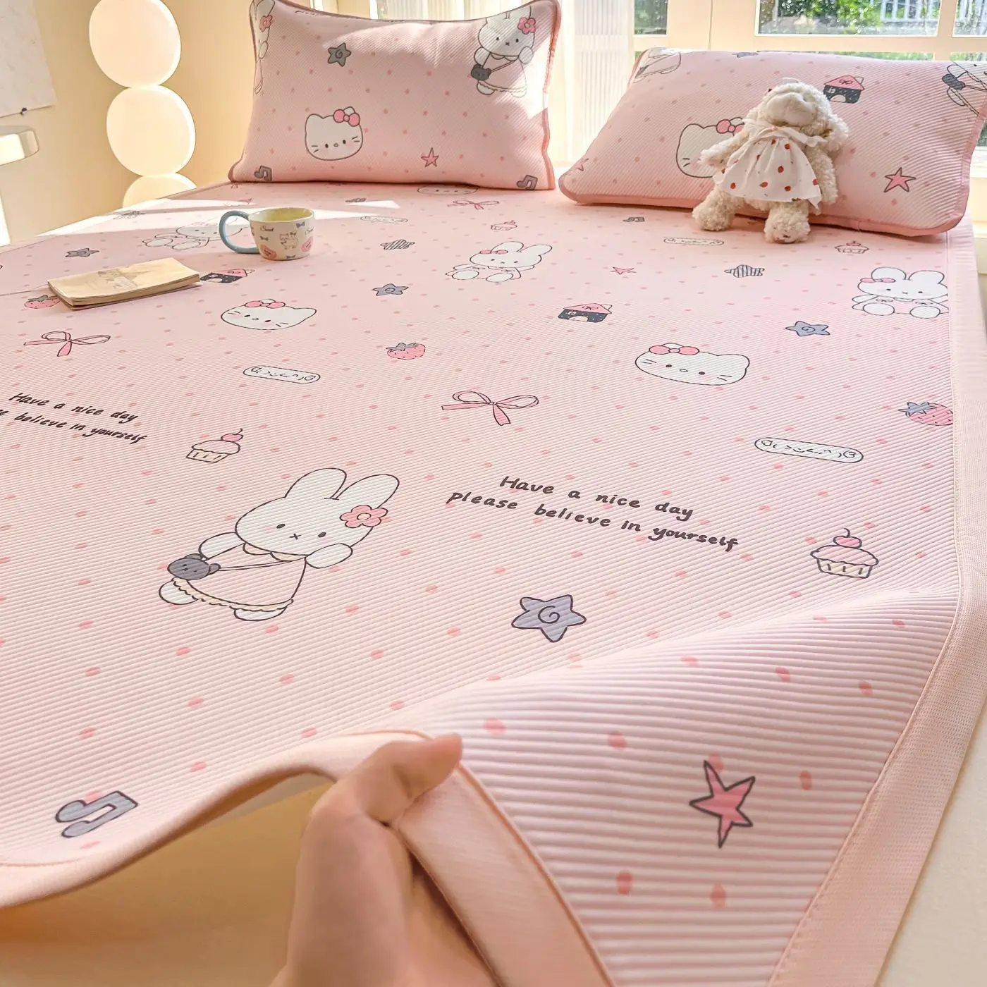 Class A Cool Doudou Mat Summer Ice Silk Mat Three-piece Set Student Dormitory Air Conditioning Soft Mat Single piece washable