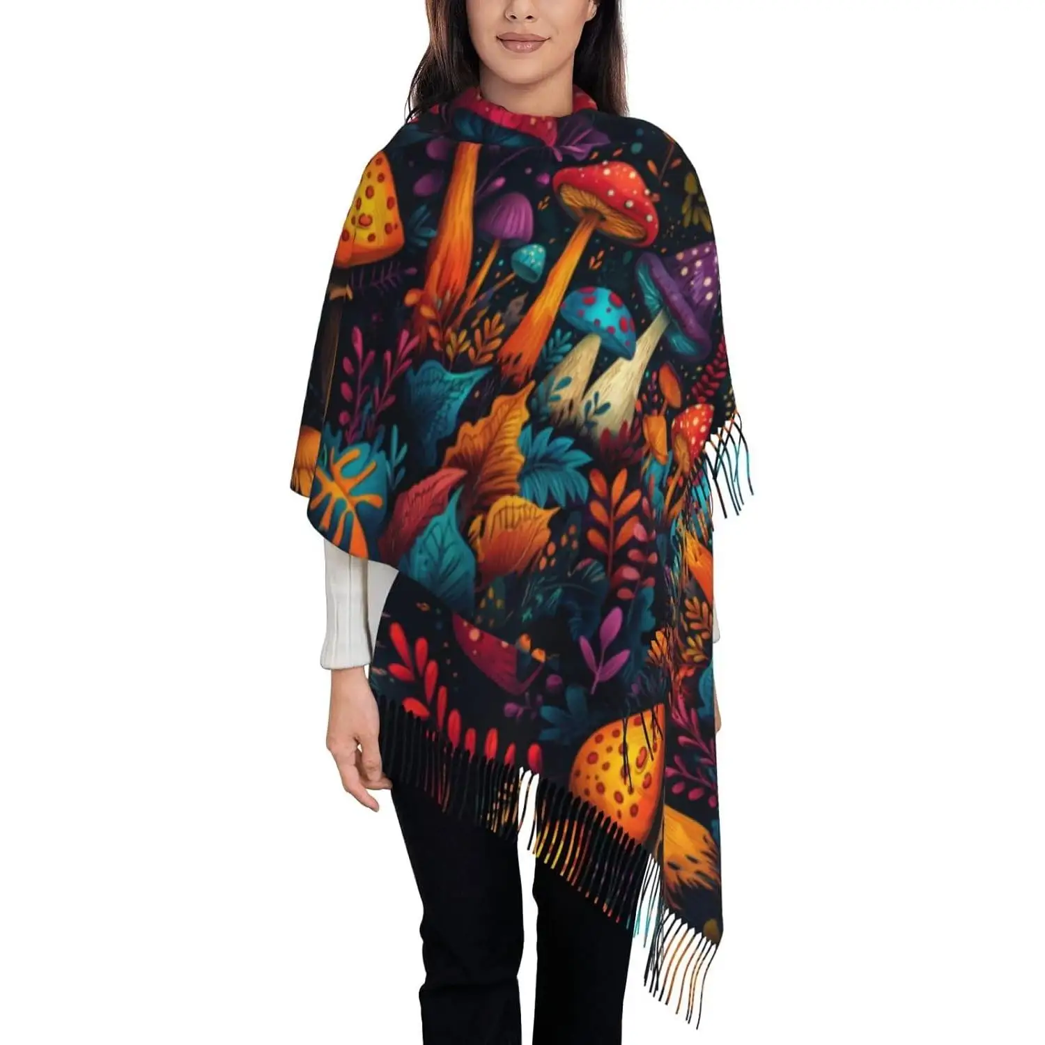 

Хэллоуин, зима, мягкий шарф, женские теплые шали, уютный шарф с кисточками, шаль для подарка, женская весна-осень-зима