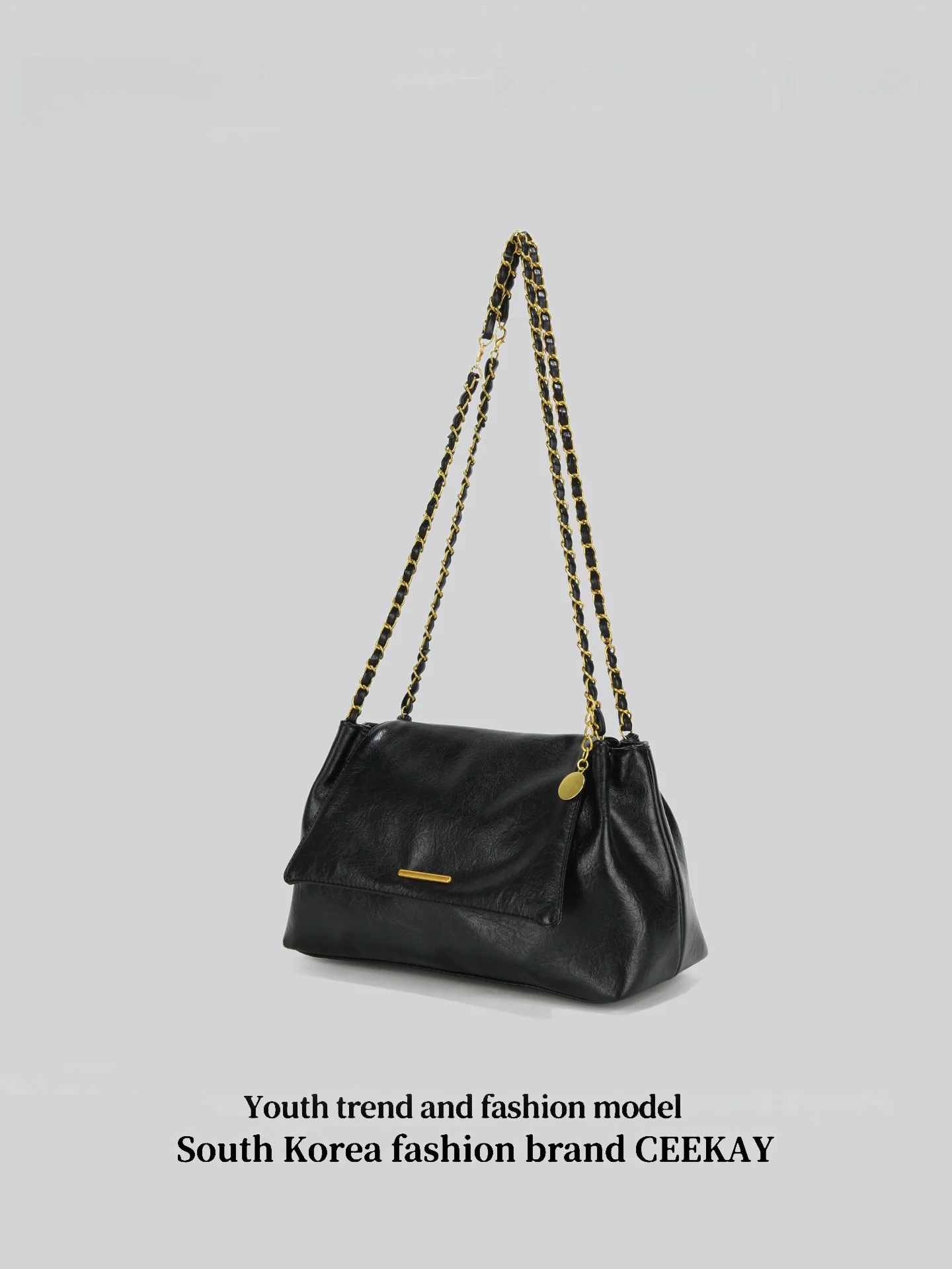 Ceekay Black Chain Underarm Bag Women's Large Capacity Commuter Single Shoulder Tote Bag Casual Simple Style Rectangular Shape