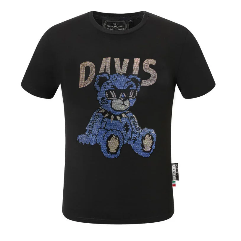 Plein ali brand Top Rhinestones Fashion Round Neck Top Male Top Tee Personality