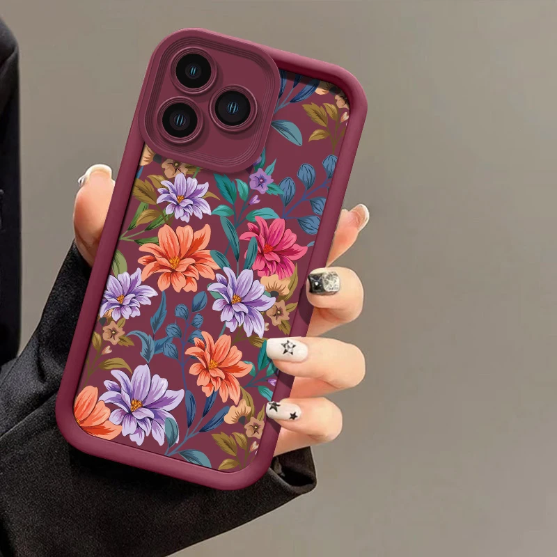 

Silicone Flower Phone Case For OPPO Realme C75 C71 C67 C65 C51S C35 C33 C31 C30 C63 C55 C53 Shockproof Matte Soft TPU Cover