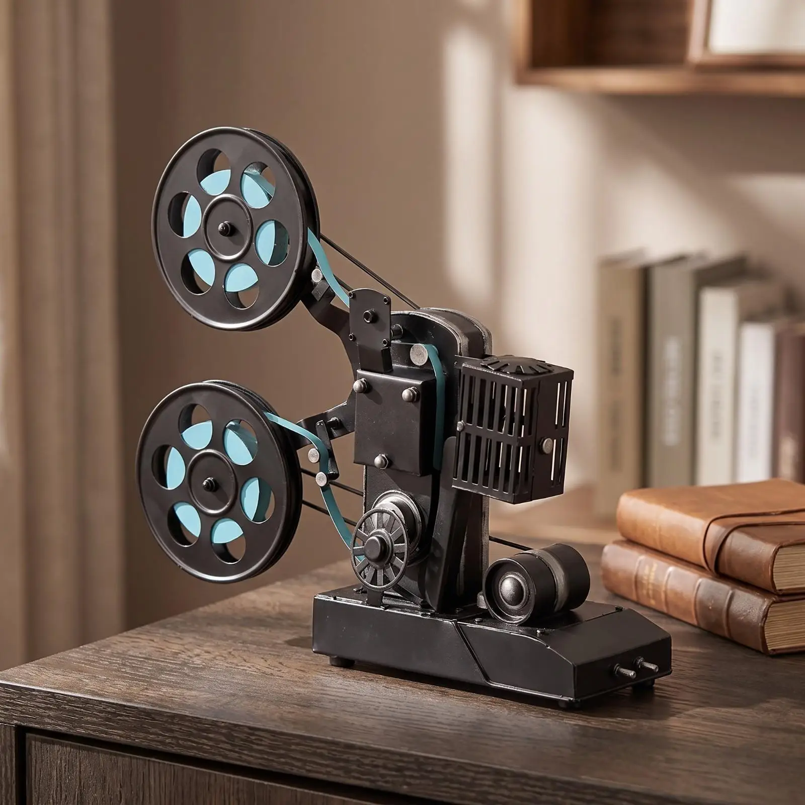 Antique Film Projector Statue Wrought Iron Vintage Viewer Model Industrial Decor Art for Home Office Tabletop