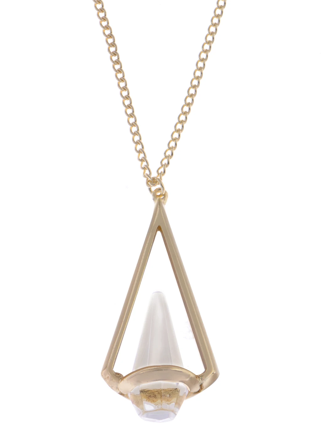 Womens Golden Tone Clear Crystal Contemporary Hipster Triangle Candle Pendant Necklace