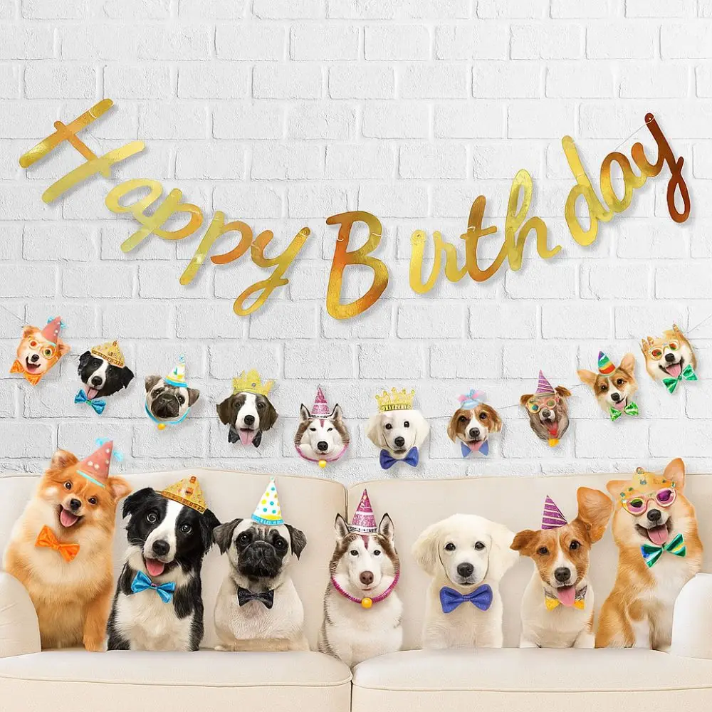 

Cartoon Pattern Happy Birthday Banner Cute Animal DIY Decoration Pet Theme Banner Paper Lucky Hanging Flag