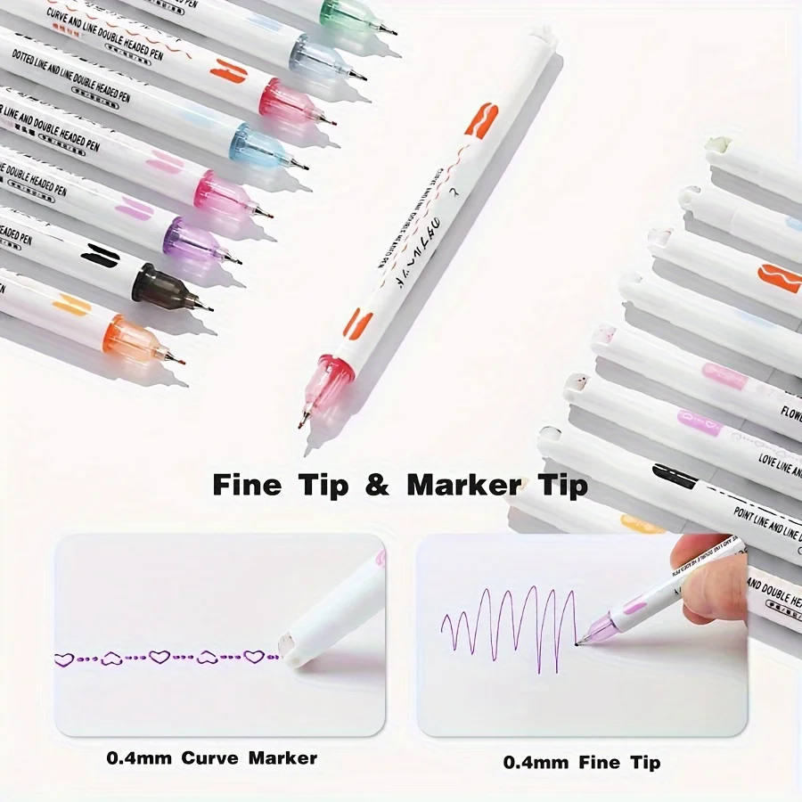 6/8 Pieces Quick Drying Color Double-end Curved Highlighter Cute Pattern Highlighter Creative Marking Stationery School Supplies