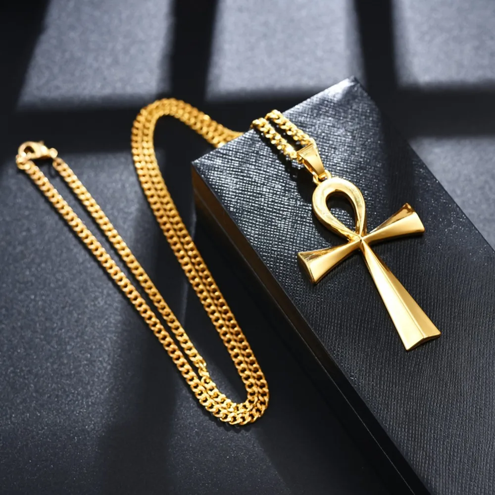 المعلقات الصليب عنخ المصري الذهب اللون الفولاذ المقاوم للصدأ مفتاح الحياة الهيروغليفية قلادة للنساء الرجال مصر مجوهرات هدية 2025