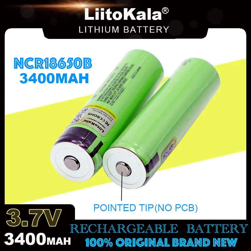 Hot LiitoKala Original NCR18650B 3.7v 3400mAh 18650 Lithium Rechargeable Battery with Pointed(No PCB) batteries