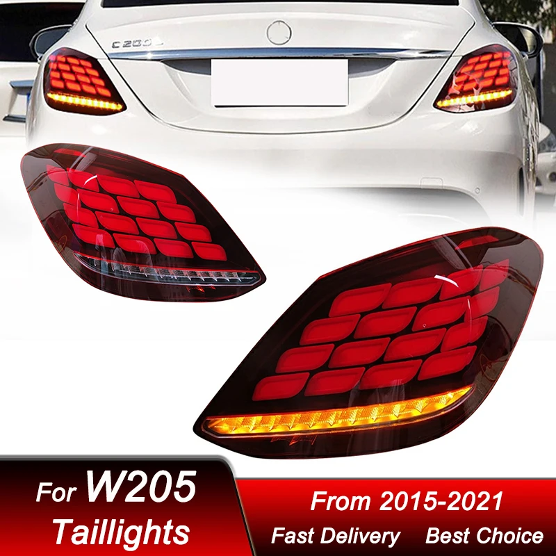 

Поп-автомобильные задние фонари для Mercedes-Benz W205 C180 C200 2015-2021, чешуя дракона, полностью светодиодный динамический указатель поворота, задний фонарь в сборе