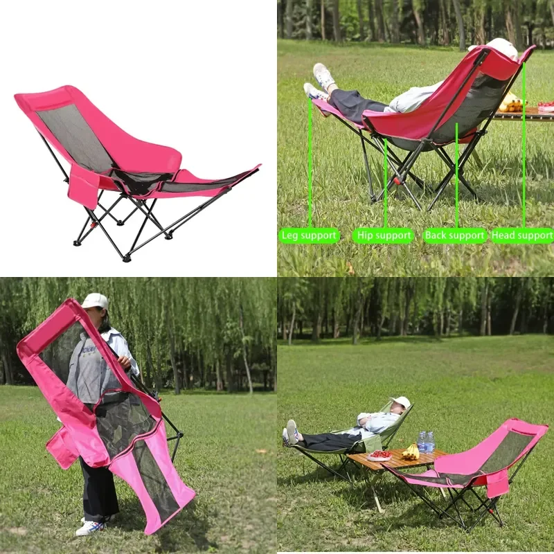 Garden Beach Metal Breathable Mesh Folding Outdoor Lounge Chair Adjustable Fishing Moon Foot Pedal Side Storage Bag