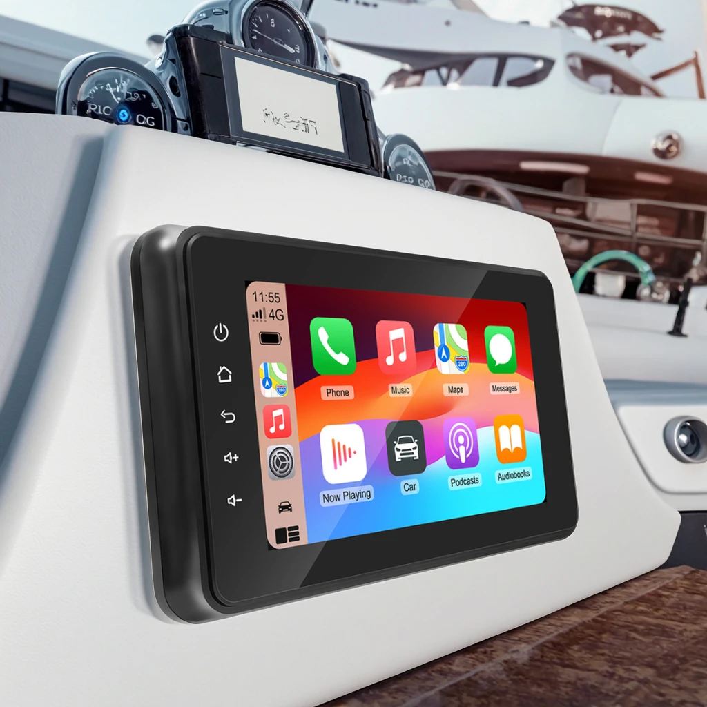 

8-дюймовая морская мультимедийная система с проводным и беспроводным CarPlay, Android Auto, MP5, сенсорным экраном, Bluetooth-стримингом, IP66, для яхт, квадроциклов, UTV, RV, из пластика