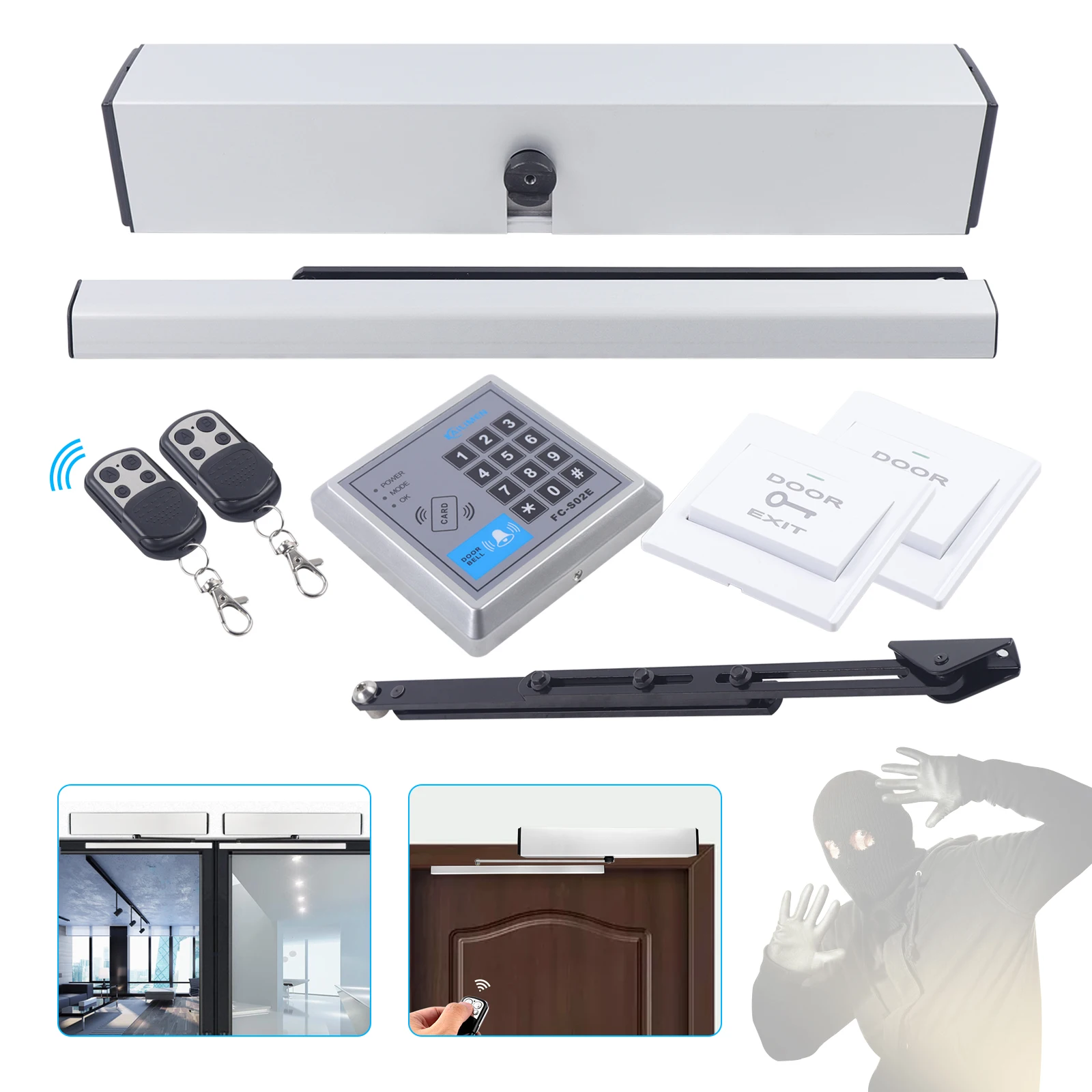 Automatic Swing Door Opener Closer 110-220V Residential/Commercial Electric Swing Gate with 2 Remote Controllers for Hotel