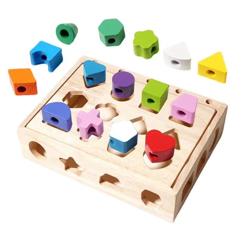

Lacing Beads Stacking Shape Blocks Wooden Color Sorting Stacking Toys Beads Sequencing Set Preschool Learning Fine Motor Skills