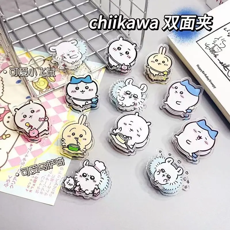 14pcs Miniso Chiikawa Cartoon Acrylic Pp Clip Cute Paper Clip Creative Hand-held Folder Student Stationery Wholesale