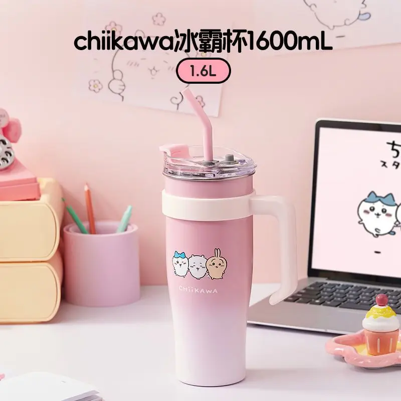 Cartoon Chiikawa Series 1600ml Large Capacity High-value Stainless Steel Cup with Straw Portable Thermos Cup Thermos Cup