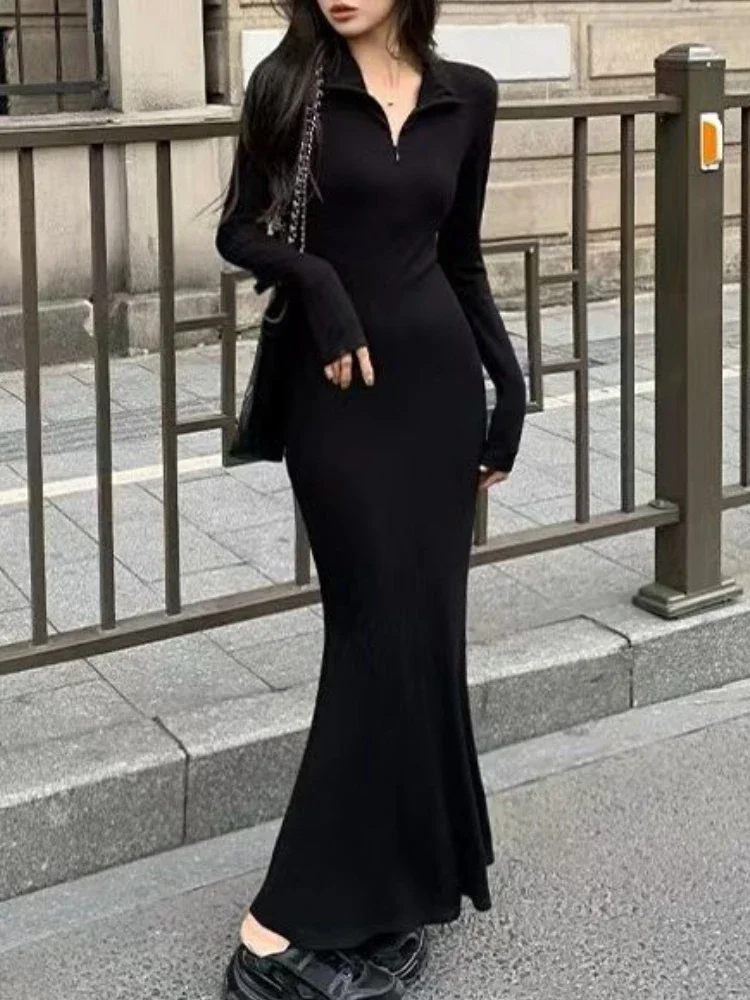 Trumpet Dresses Women Solid Spring Elegant Sexy Ankle-length Ladies All-match Slim New Simple Korean Style Ins Fashion Vestidos