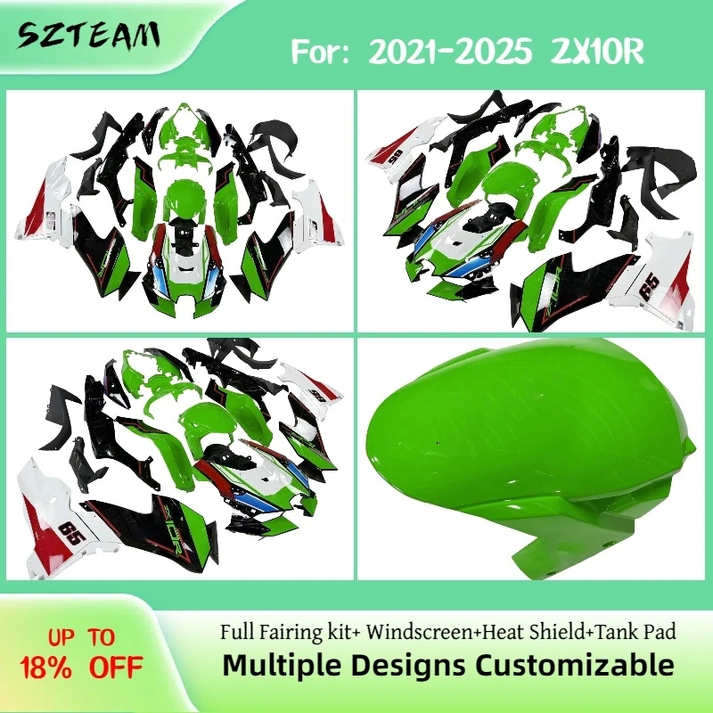 

Комплект обтекателей для мотоцикла KAWASAKI ZX 10R (2021-2025), литье под давлением, полный комплект, замена из АБС-пластика (модели 2016-2020)